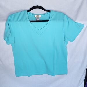 Talbot's Women's Short Sleeve V-Neck Turquoise Tee